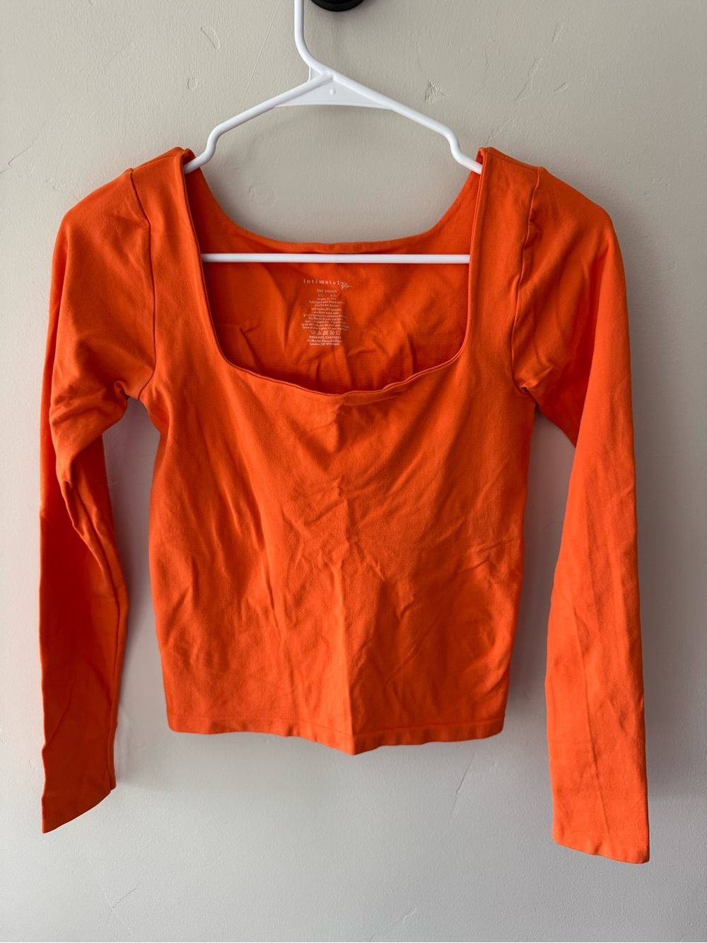 Free People Square-Neck Long Sleeve Top in Bright Orange